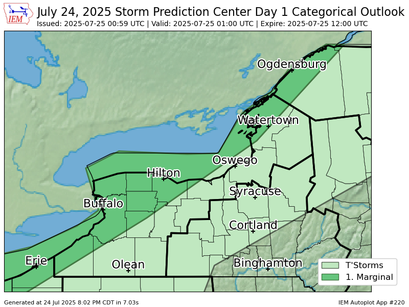iembot_buf's tweet image. #SPC issues Day 1 Marginal Convective Risk at Jul 25, 0:59z for BUF spc.noaa.gov/products/outlo…