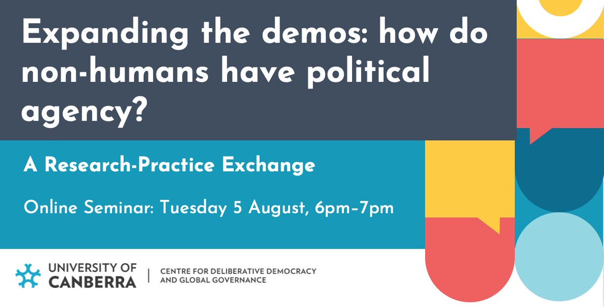 Join us for our next seminar "Expanding the Demos: How Do Nonhumans Have Political Agency?" where we'll explore what it means to include animals, plants, rivers, and other nonhuman entities in democratic life.

Moderated by Lucy Parry

Register here: events.humanitix.com/expanding-the-…