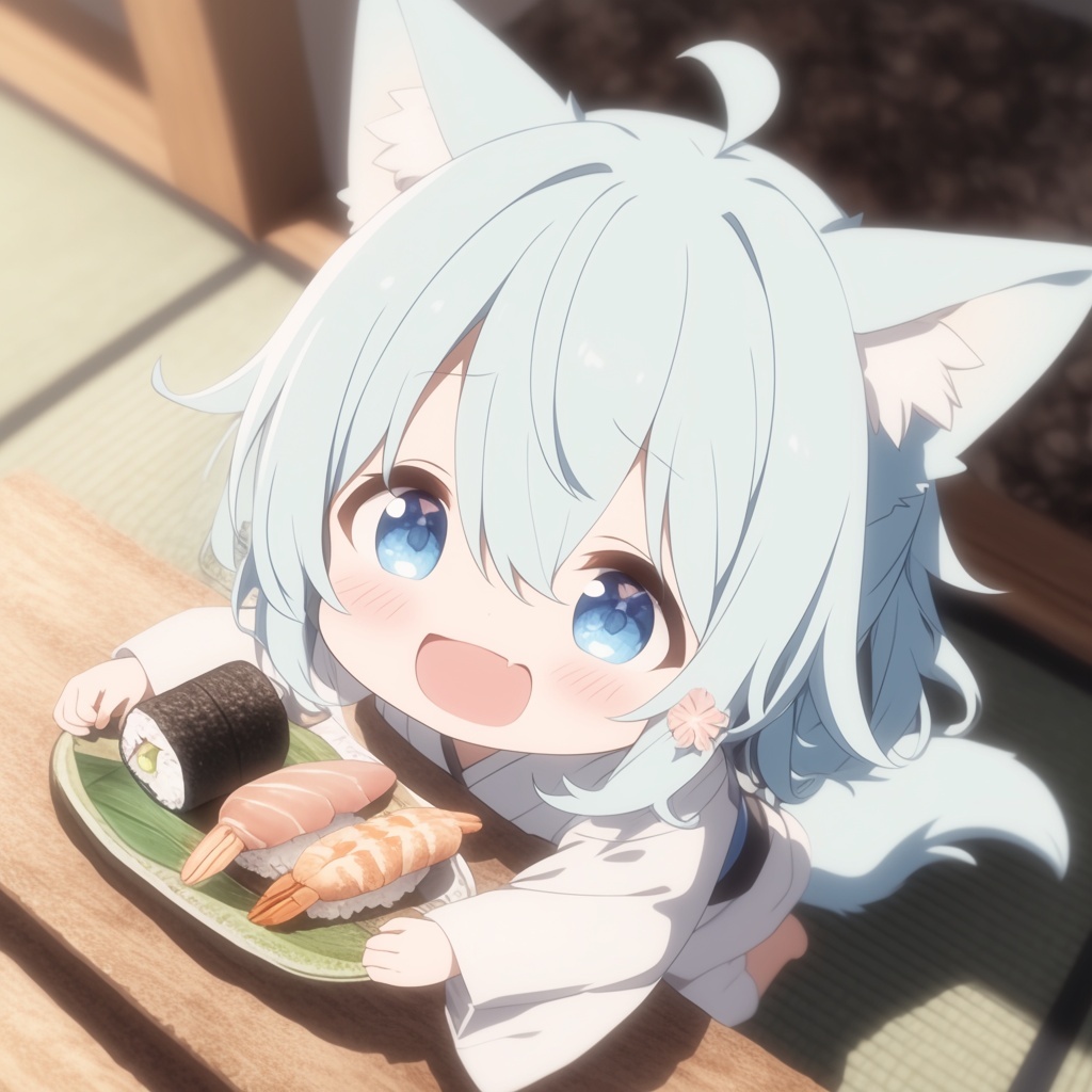 takuma0083's tweet image. お肉はむりぃでありんすぅ🩵
今日はお寿司でありんすぅ🎵
わっちおすし🍣＃AIart