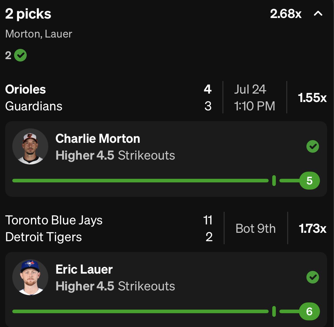 BalesSJustin's tweet image. Small slate, so I only had one MLB play for tonight. We cashed it 💰💰
Back at it tomorrow