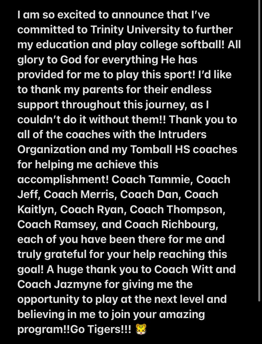 GO TIGERS!!🐯<a href="/TXIntruders_GLD/">TX CF Intruders 18U/16U Gold Program</a> <a href="/SB_Tomball/">Tomball Softball</a> <a href="/BWittenauer26/">Bailey Wittenauer</a> <a href="/TUSBTigers/">Trinity Softball</a> <a href="/TrinityUTigers/">Trinity Athletics</a>