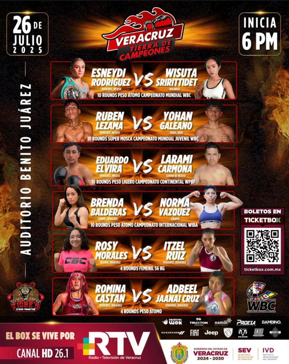 sqcsradioytv's tweet photo. TRANSMISIÓN ESPECIAL 
🥊 ¡Noche de box en #VeracruzTierraDeCampeones!

Esneidy "La Leona" Rodríguez 🦁 defiende su título mundial WBC Peso Átomo frente a la tailandesa Wisuta Sririttidet.🏆

¡Prepárate para 10 rounds de pura adrenalina!🥊

🔥 Además, disfruta de 5 peleas más.

📆 26 de Julio 
⏰ 6:00 pm 
📺 Canal 4.1 HD 
🌐 https://t.co/e7OvtmkitR