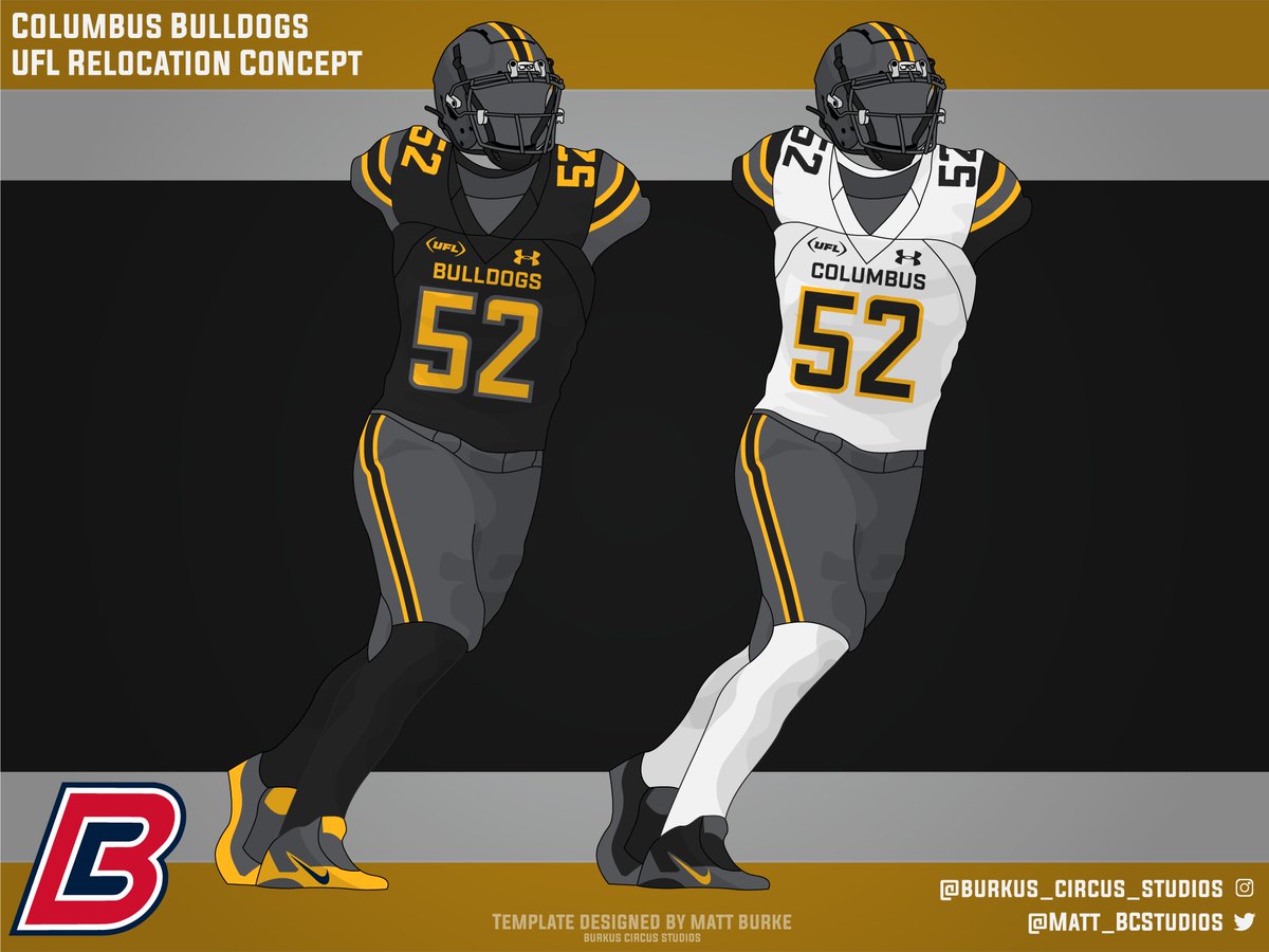 With rumors swirling of <a href="/TheUFL/">United Football League</a> relocating a team to Columbus, I made a concept! Takes the rumored name (Bulldogs) and stadium (Historic Crew) and uses their host's colors, plus accents and equipment in a legally-distinct grey.