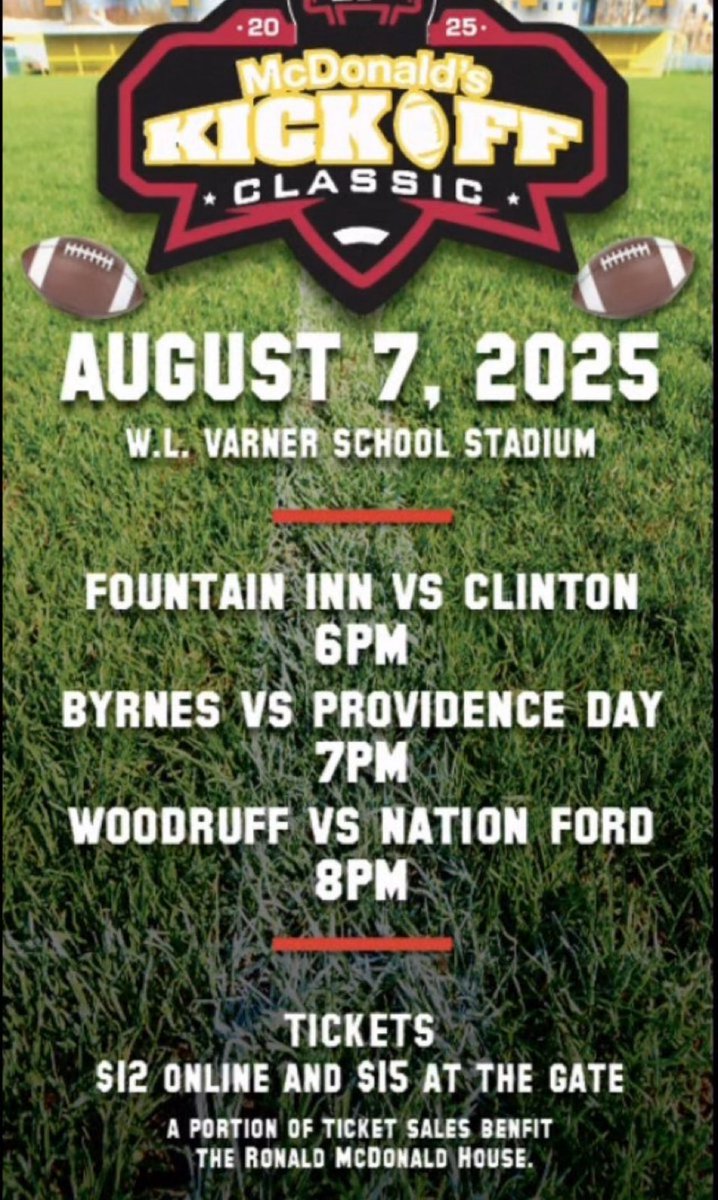 Corey Fountain (@coreyfountain6) on Twitter photo Please see our Athletic Secretary at the High School main gym to purchase your <a href="/McDonalds/">McDonald's</a> Kick Off Classic Tickets for our first scrimmage vs Fountain Inn! $12 if you purchase from us and we keep the proceeds! $15 at the gate! Please see our Athletic Secretary at the High School main gym to purchase your <a href="/McDonalds/">McDonald's</a> Kick Off Classic Tickets for our first scrimmage vs Fountain Inn! $12 if you purchase from us and we keep the proceeds! $15 at the gate!