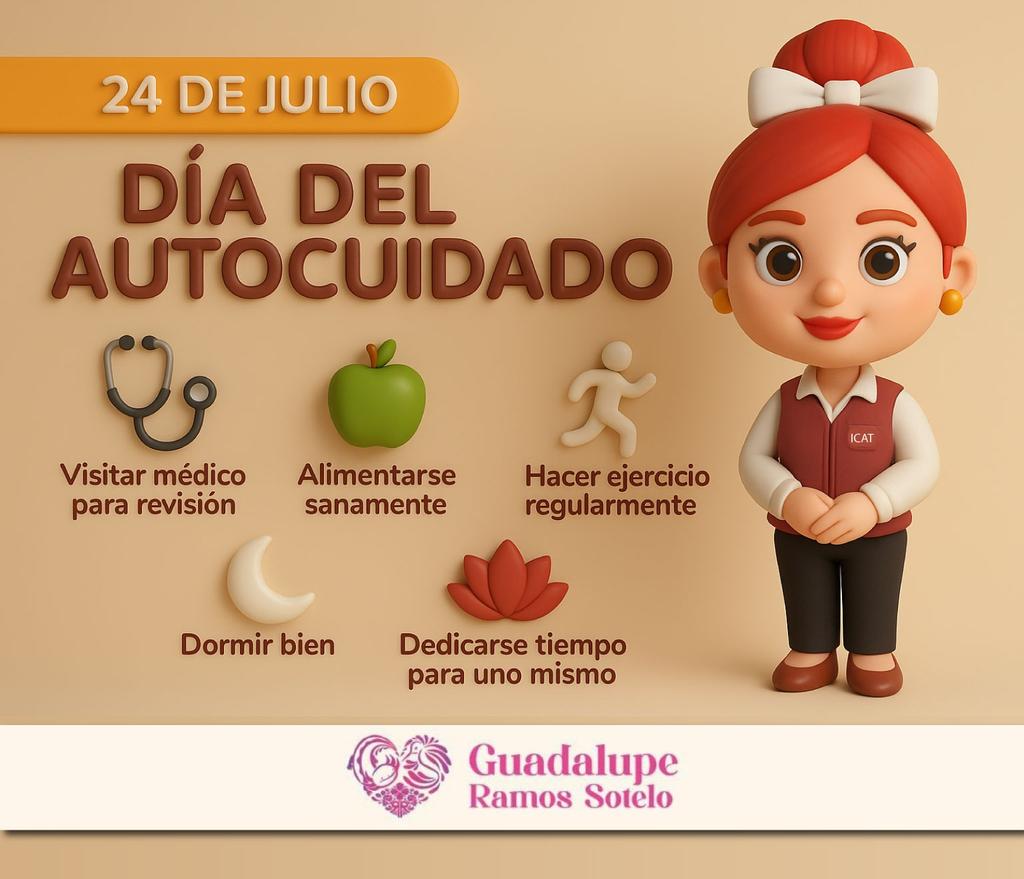 G_RamosSotelo's tweet image. Hoy, 24 de julio, es un buen momento para recordarnos que el #Autocuidado también es una forma de amor propio. ♥️
Entre el trabajo, las prisas y las responsabilidades, a veces olvidamos lo más importante:
Cuidarnos por dentro y por fuera.
💛 Ir al médico, alimentarnos bien,…