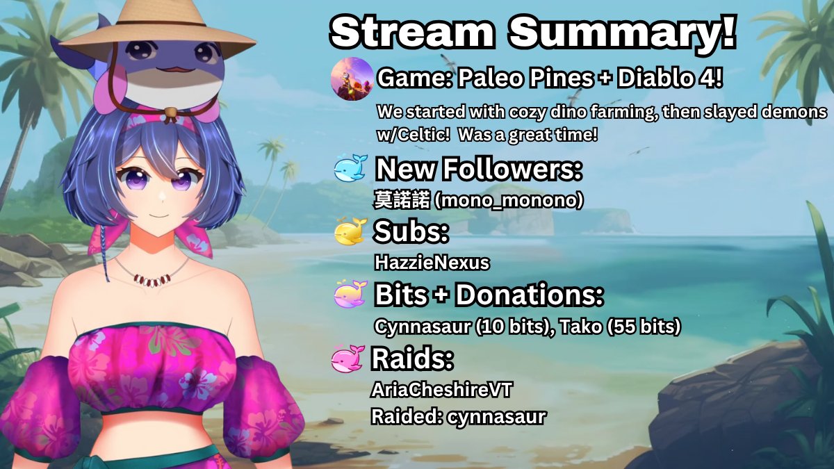 Auto_Kailani's tweet image. LEAVING THE BEACH! ☀️🏖️🐳
Thanks to @CelticDragones for joining in on the Diablo fun, was a great time! Thank you to @AriaCheshireVT for the raid!
We raided @cynnasaur to end!
#VTuber #VTuberLive
