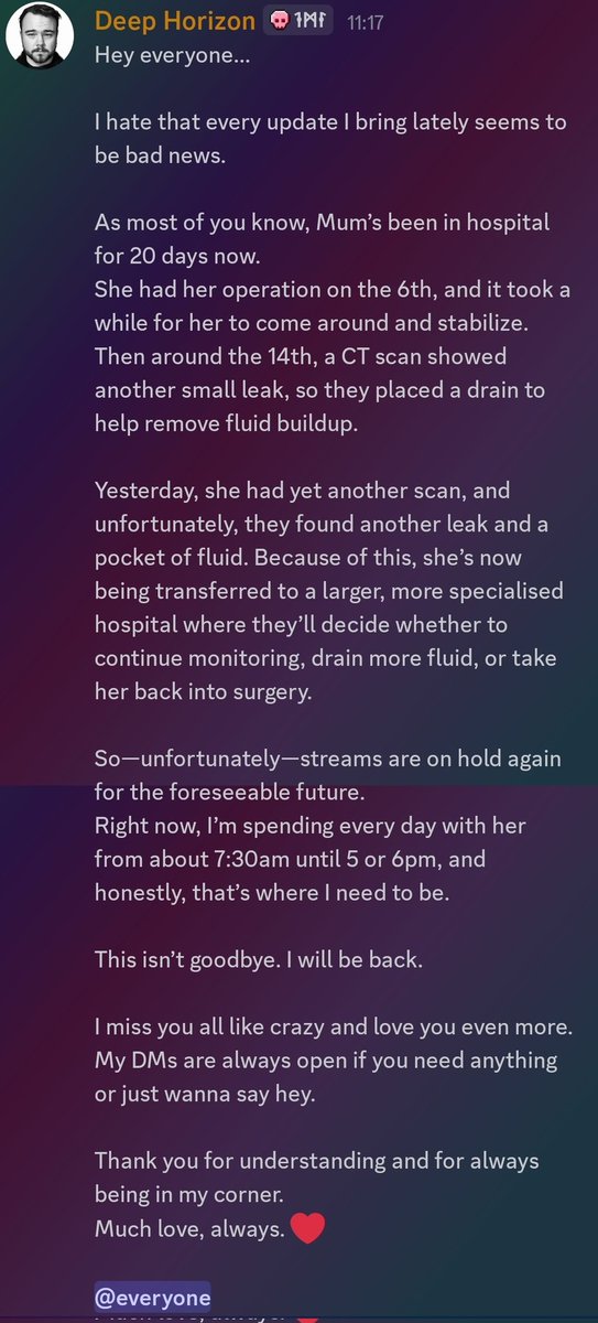 DeepHorizonG's tweet photo. Hey all.... just an update from my discord...

Love you all https://t.co/0Ackz1kRqk