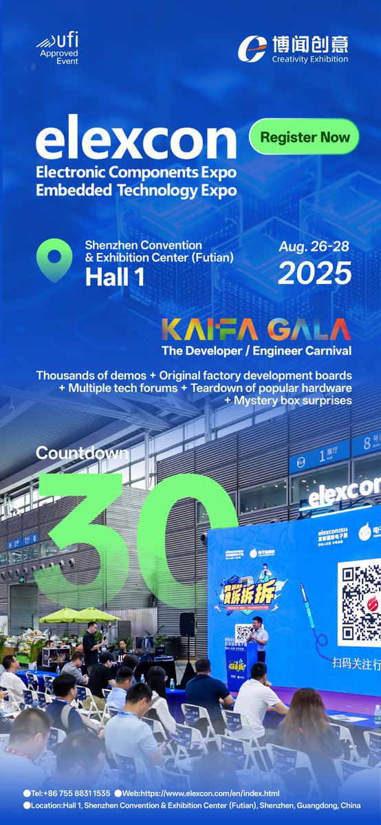 elexconchina's tweet image. 🚨 30 Days to Go!!
#elexcon2025 opens Aug. 26 in Shenzhen, China
✅ 600+ Exhibitors
✅ 15+ Forums
✅ AI Applications, Embedded Tech, Smart Hardware, and More!
🕒 Pre-registration closing soon: reg.elexcon.com/ex-en/index.ht…
#深圳国际电子展 #EmbeddedTech #ElectronicsExpo #TechExpo #AIoT