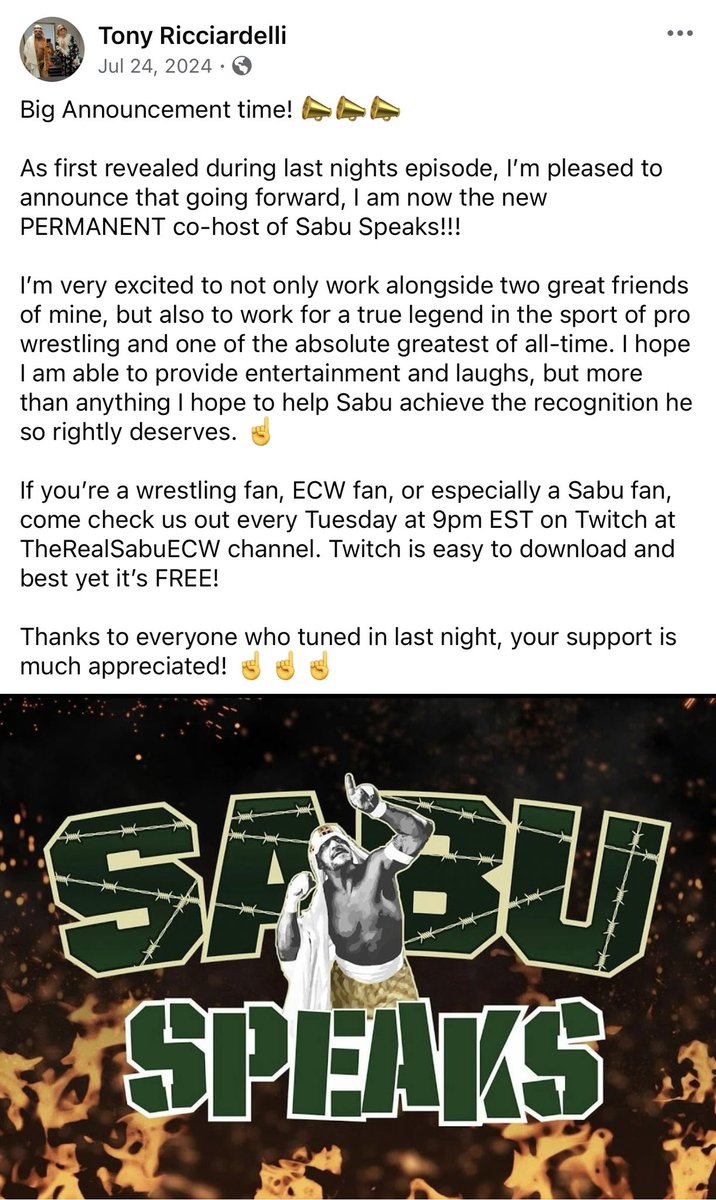 TonyRiccIV's tweet image. A year ago I officially joined Sabu Speaks💪☝️ The best “job” I ever had, I got to interview some big names but even better, I got to interview SABU every week. A journey that led to being part of the Final Match, one of my proudest moments.
Thanks for believing in me!☝️💨🚁