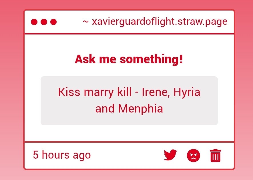 GaurdofIrene's tweet image. *fine* I will answer your silly game. Marry Irene, Kiss Menphia Kill Hyria