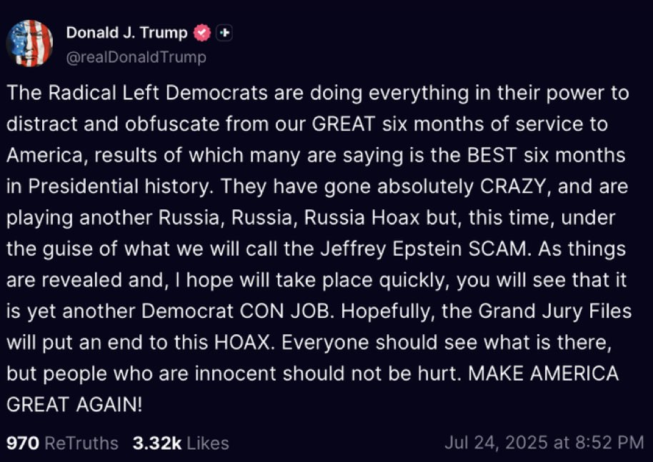 “The Jeffrey Epstein SCAM.”

That’s the sound of a man in panic.