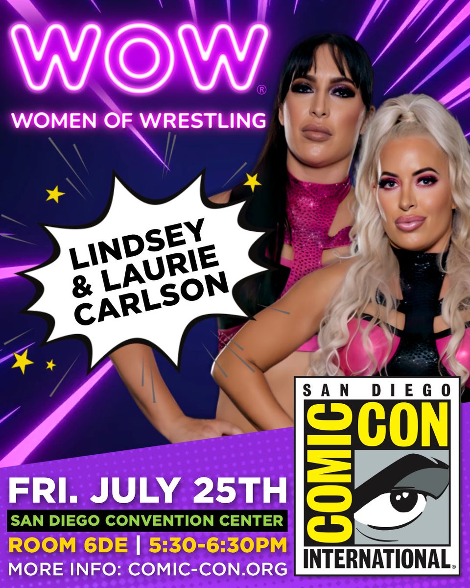 wowsuperheroes's tweet image. 🔥TOMORROW: WOW returns to San Diego Comic-Con! 🔥
Join co-owners Jeanie Buss & David McLane, plus WOW Superheroes Miami’s Sweet Heat (Laurie & Lindsey Carlson), Paola Mayfield, and Santana Garrett for a special panel on female representation in sports and a big announcement!…