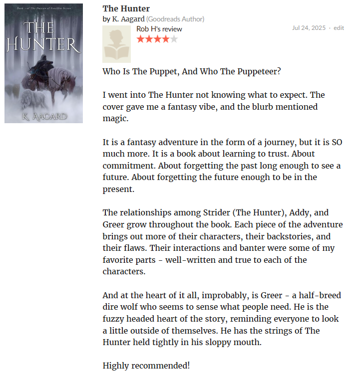Robinov14's tweet image. My 4-Star review of The Hunter by @AagardKylee
I definitely recommend it to fantasy fans! 😀