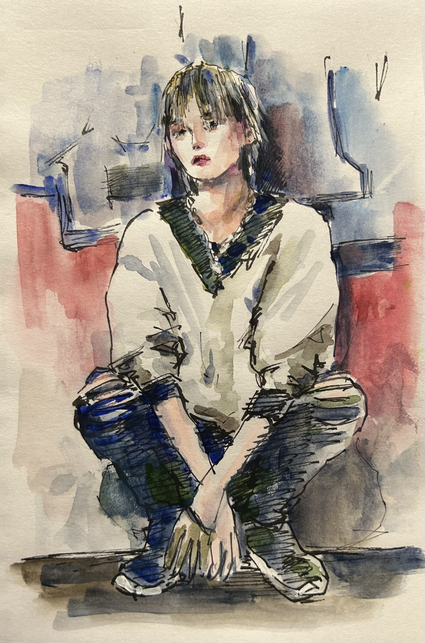 水彩画　素人製 繁野三郎「春告魚（ニシン）」水彩画・8号 絵画買取・販売の小竹美術