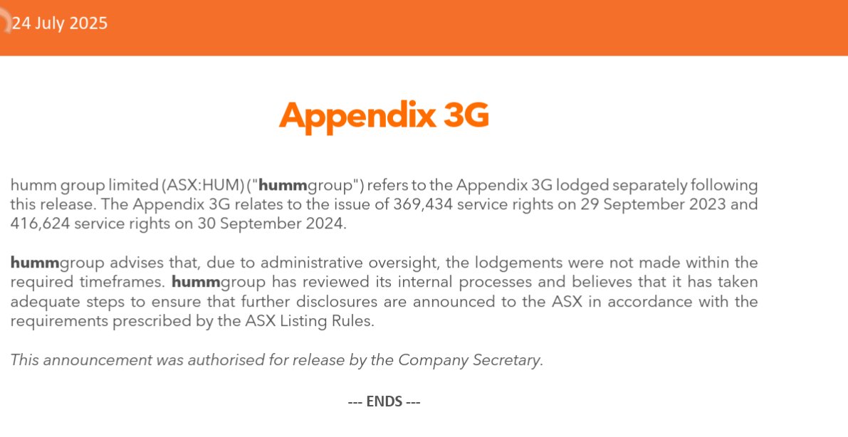 TheRealDavey2's tweet image. $HUM.ax while subject to a takeover bid notices that it hasn&apos;t reported service rights (rights to shares) for its CFO 🧐

Making sure the cap table is correct before a formal bid?