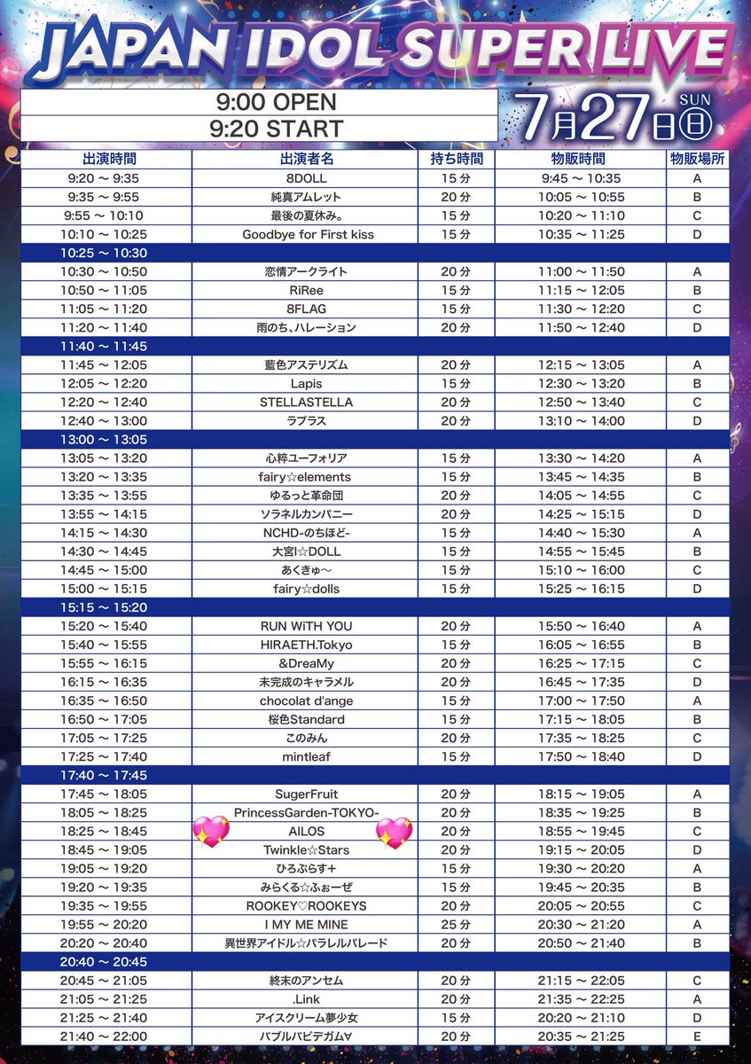 ✨出演情報✨

「JAPAN IDOL SUPER LIVE 2025」＠署中の陣編

🗓️7/27（日）
🏤飛行船シアター
⏰開場：9：00　開演：9：20（予定）
🎫一般3,000円　前方優先5,000円　各D別
🔥予約特典:私物落書き
ポイント:2pt

チケットURL🎫
t-dv.com/U7e2Z5PTkpfvdL