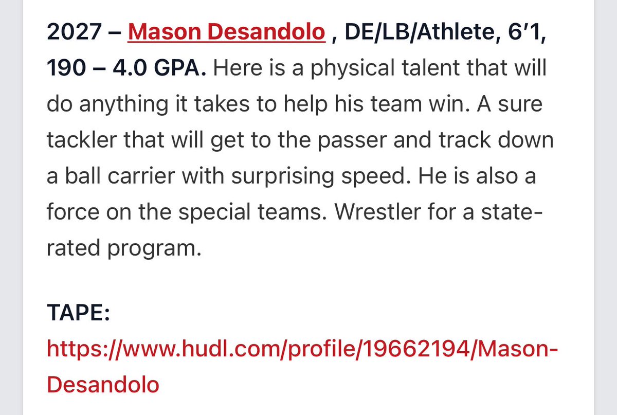 Prep Redzone write up for <a href="/MDesandolo12/">Mason Desandolo</a> 
<a href="/bigfla74/">Coach Anthony Desandolo</a>  <a href="/LakeGibsonFB/">LAKE GIBSON BRAVES FOOTBALL</a>  <a href="/lgbraveswrstle/">Lake Gibson Braves Wrestling</a>  <a href="/PrepRedzoneFL/">Prep Redzone Florida</a>