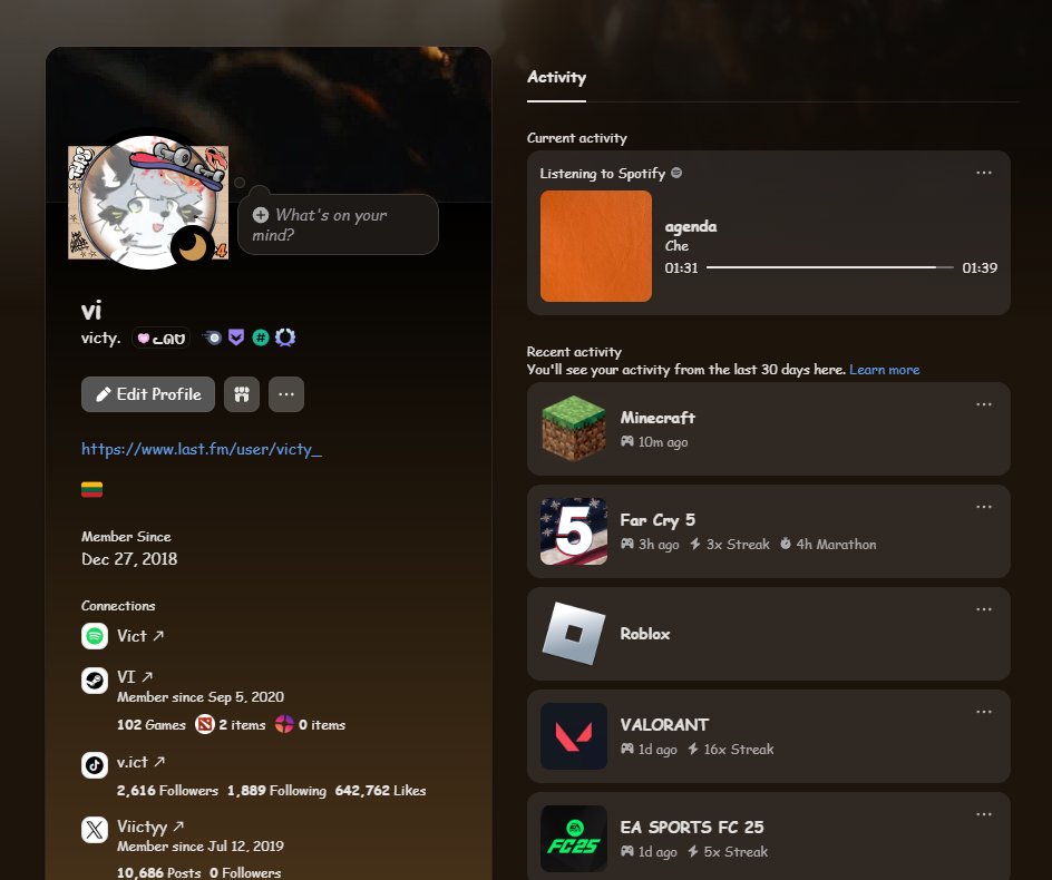 V1ictyy's tweet image. Whoever thought it was a good idea to redesign the user profile UI on Discord needs to get tested istg