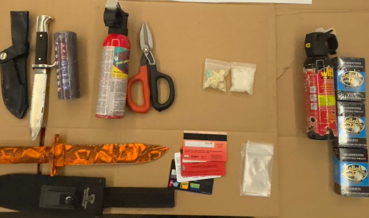 July 23, 2025

Metrotown patrols.

Within 45 minutes, the Community Response Team seized:

▶️ 2 bear spray cannisters
▶️ 2 knives
▶️4 fraudulent credit cards
▶️ fentanyl &amp; meth (&amp; baggies)
▶️ contraband cigarettes