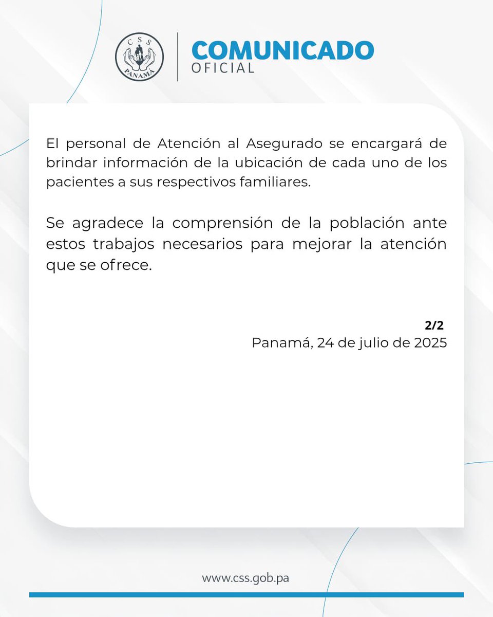 CSSPanama's tweet image. #ComunicadosCSS | Informamos a la población que, a partir de este viernes, 25 de julio, la atención del triage, que se brinda en el área de urgencias no respiratoria, se trasladará al servicio de urgencias de este centro hospitalario.