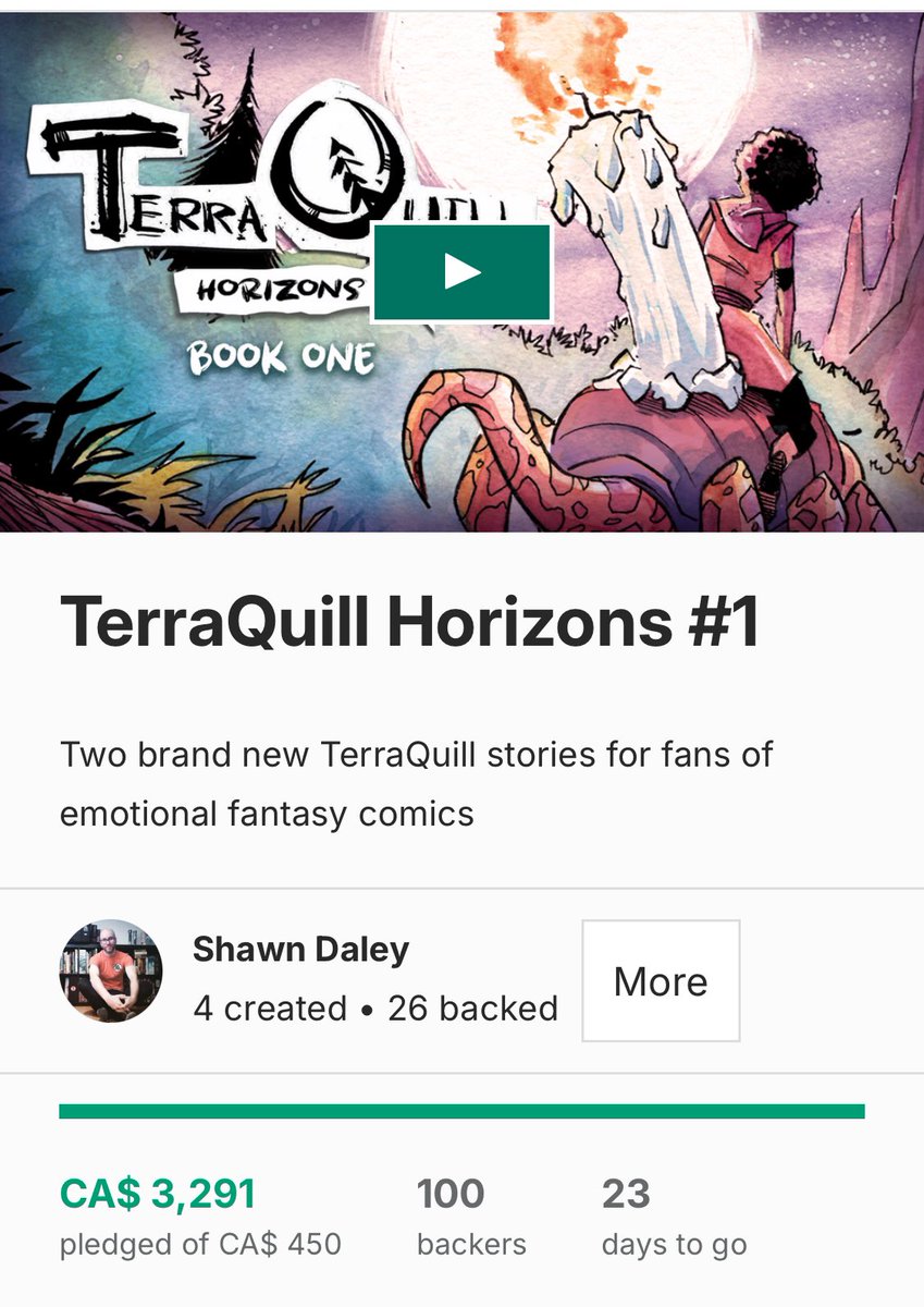 ShawnDaley's tweet image. Just hit 100 backers! Many got some original art, too. Hop in at TerraQuill.com if you want some cozy emotional comics and even some original art!