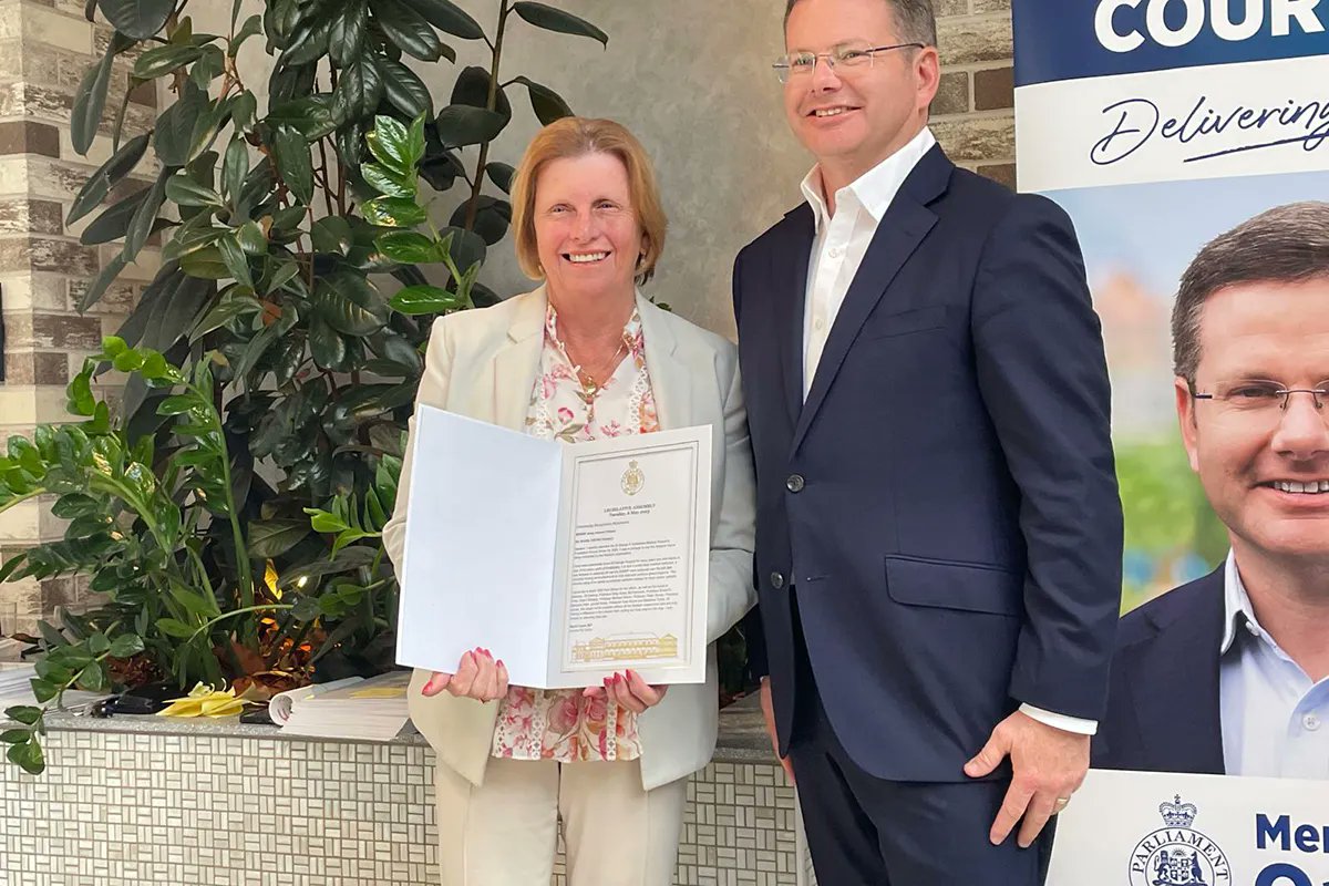 Our CEO, Pam Brown, was honoured to accept a Community Recognition Statement from <a href="/markcourelive/">Mark Coure MP</a> acknowledging the outstanding work of the SSMRF, its board and its researchers.