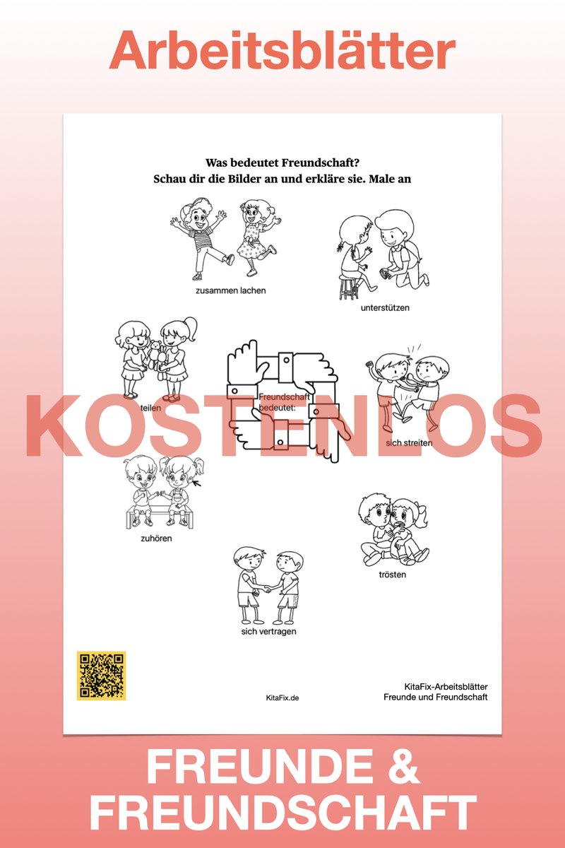 Freundschaft ist eine der grundlegendsten Erfahrungen, die ein Kind in seinem Leben machen kann. Sie ist ein unsichtbares Band, das Menschen verbindet und ihnen das Gefühl von Zugehörigkeit, Sicherheit und Vertrauen vermittelt.

KitaFix.de/kostenlos