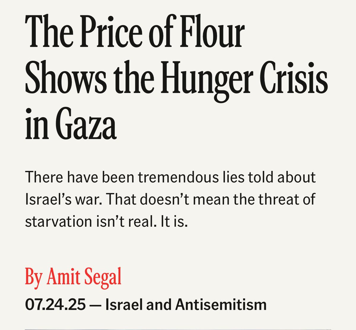 Bari is scrambling to get ahead of the fact that she denied starvation in Gaza—something the photos and footage now make undeniable. Israel’s most fervent defenders have all abruptly shifted their message from denial to acknowledgement + blaming someone else in the past few days.
