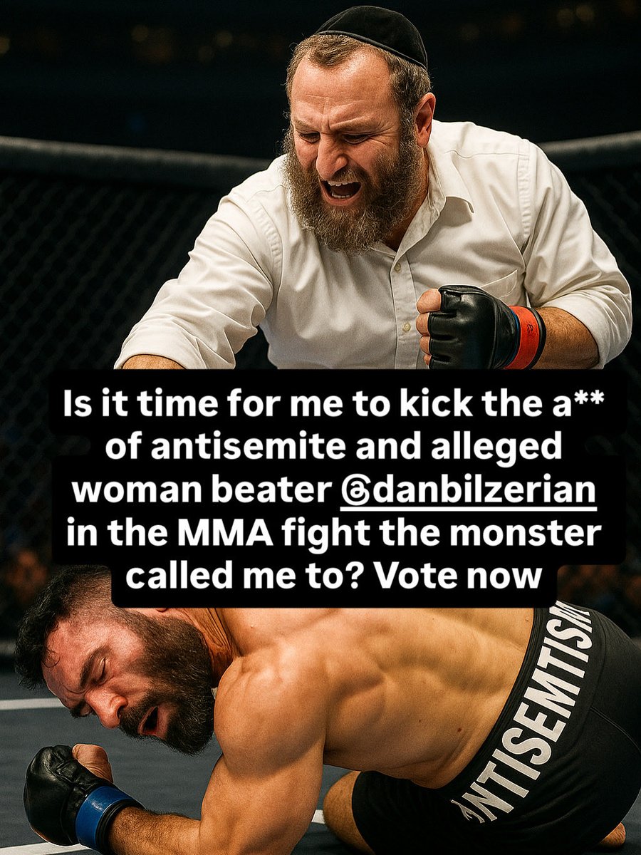 RabbiShmuley's tweet image. Is it time for me to kick the a** of antisemite and alleged woman beater @danbilzerian in the MMA fight the monster called me to? Vote now