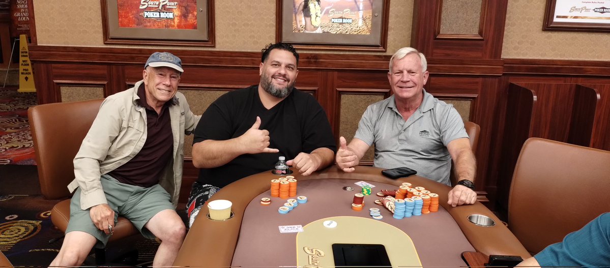 SPPokr's tweet image. Congratulations to our final 3 in the 2pm Turbo Bounty event. They agreed to a deal giving Jim the coveted medallion and $880 in cash. Join us everyday for the best tournaments at @southpointlv