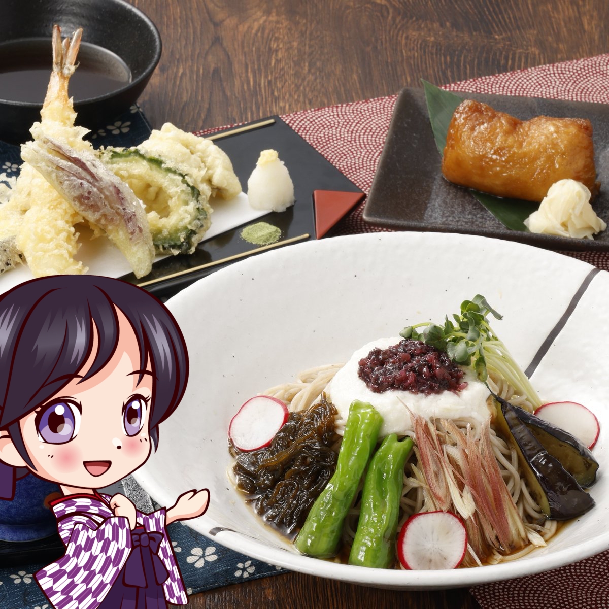 GP_bashamichi's tweet image. 暑い日は、冷たいおそばがオススメ‼
徳樹庵・野草庵の夏フェアから「梅とろろもずく涼風そば 夏の天ぷら御膳」はいかがでしょうか🥰
夏の食材をふんだんに使用した涼~な商品です🤩
さっぱりするすると食べられて最高な一品です😆
#やばねの呟き