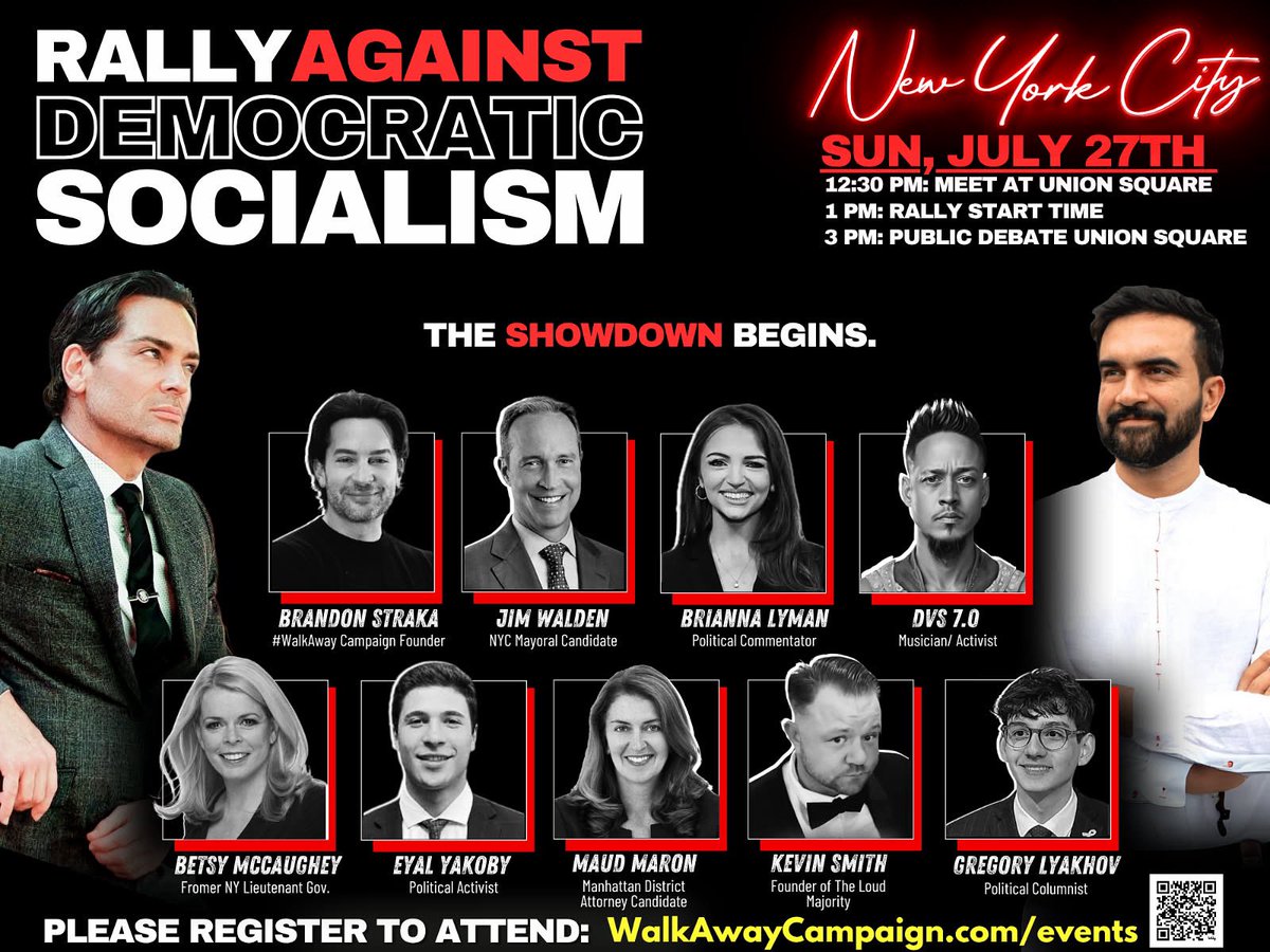 Brandon Straka #WalkAway (@brandonstraka) on Twitter photo <a href="/ZohranKMamdani/">Zohran Kwame Mamdani</a> This Sunday, 1PM, Union Square
We’re starting the movement to END Democrat Socialism in NYC.
NOT IN OUR CITY.
Be there!
WalkAwayCampaign.com/events <a href="/ZohranKMamdani/">Zohran Kwame Mamdani</a> This Sunday, 1PM, Union Square
We’re starting the movement to END Democrat Socialism in NYC.
NOT IN OUR CITY.
Be there!
WalkAwayCampaign.com/events