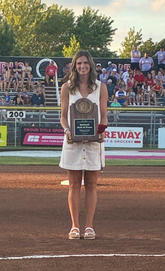 Madison (Frain) Peterson, Creston’s first Iowa Girls High School Athletic Union Softball Hall of Fame inductee.