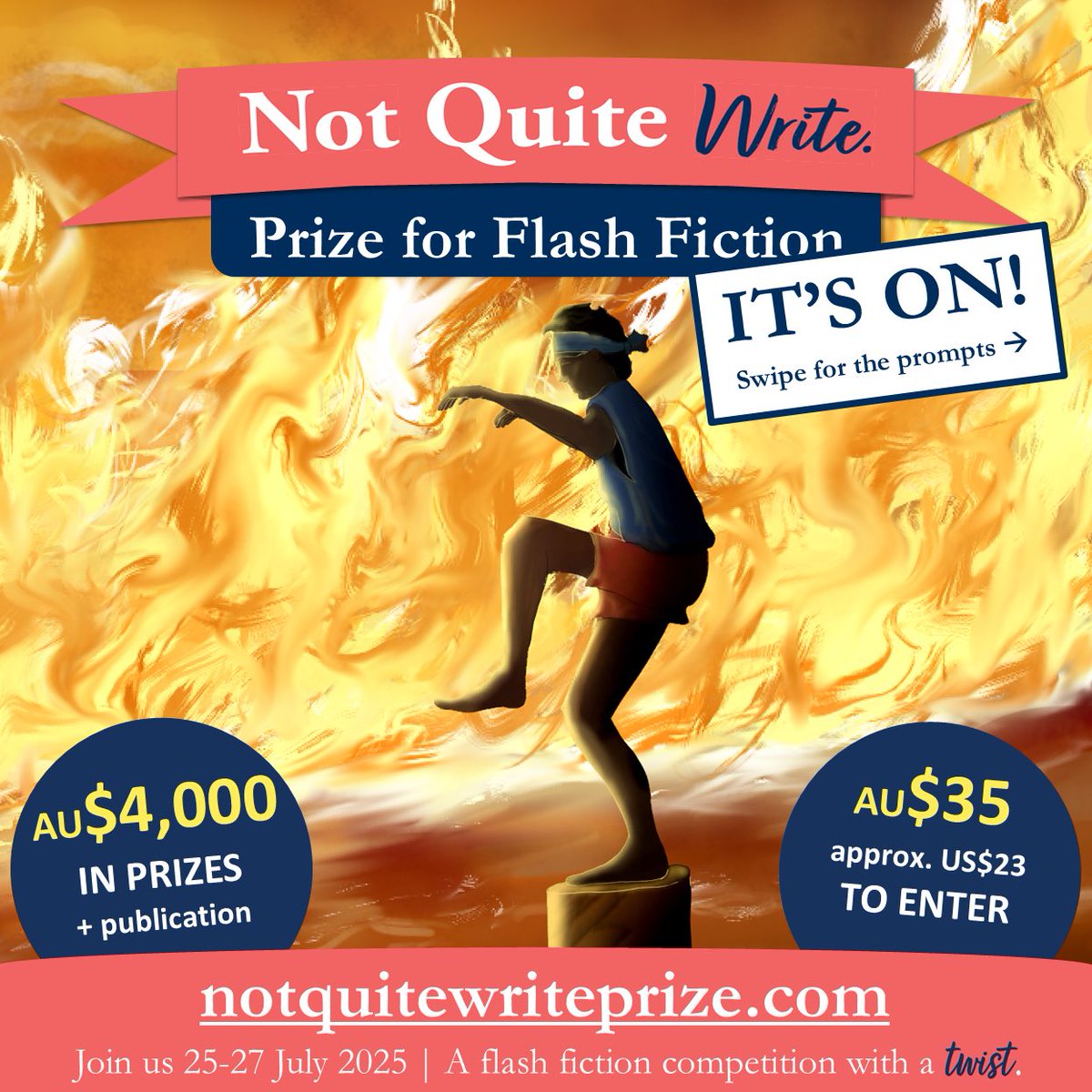 NQWpodcast's tweet image. #NotQuiteWritePrize prompts have hit writers’ inboxes around the world!

It’s not too late to enter, with more advice this round on how to tackle the infamous anti-prompt.

Head to our website to sign up, and write your way to glory!