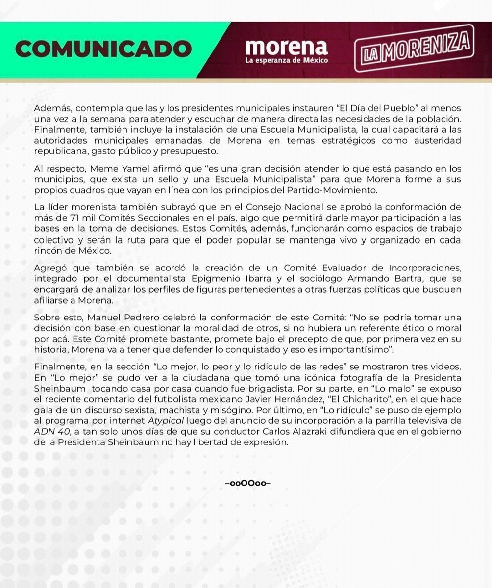 PartidoMorenaMx's tweet image. 🗞️ El Partido Morena comparte comunicado de prensa:
Avanza Estrategia Nacional de Seguridad Pública de la Cuarta Transformación, resaltan en La Moreniza
-La Presidenta Nacional de Morena, Luisa María Alcalde Luján, afirmó que este avance sustancial ya se refleja en la…