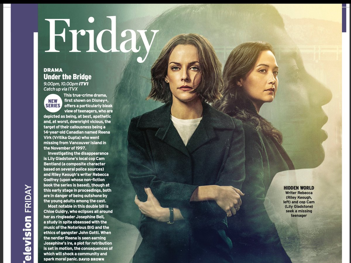 David Brown (@mrdavidebrown) on Twitter photo The recent deal between ITV and Disney+ means that the excellent Under the Bridge is now on ITVX and will also be on ITV1 tonight at 9.00pm. If you've never seen it - big recommend. Here's my <a href="/RadioTimes/">Radio Times</a> write-up. #UnderTheBridge The recent deal between ITV and Disney+ means that the excellent Under the Bridge is now on ITVX and will also be on ITV1 tonight at 9.00pm. If you've never seen it - big recommend. Here's my <a href="/RadioTimes/">Radio Times</a> write-up. #UnderTheBridge