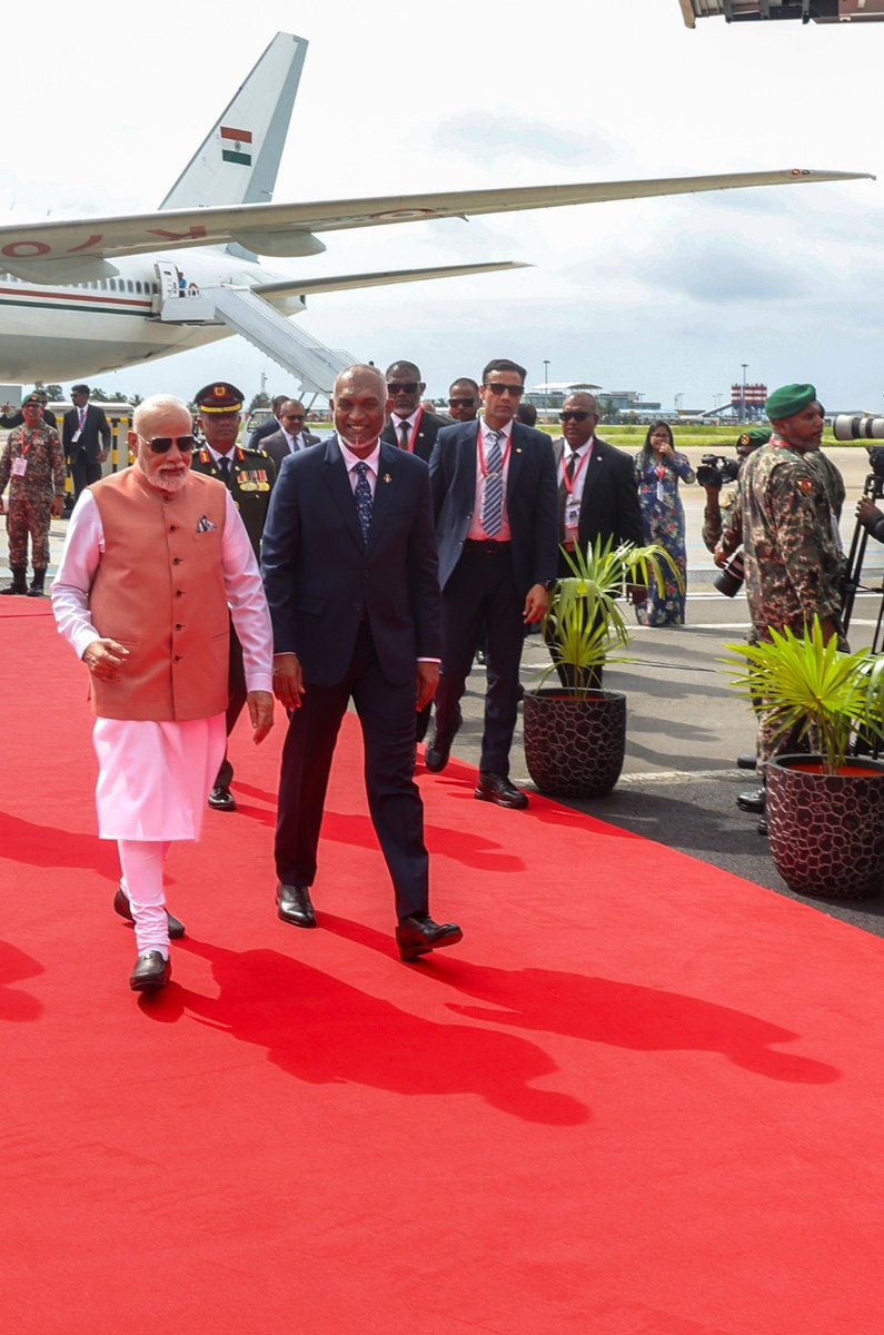 PMO India (@pmoindia) on Twitter photo PM <a href="/narendramodi/">Narendra Modi</a> arrived in Malé, Maldives. He was warmly received by President <a href="/MMuizzu/">Dr Mohamed Muizzu</a> and cabinet ministers at the airport. The PM will be taking part in the 60th Independence Day celebrations of Maldives as the Guest of Honour. PM <a href="/narendramodi/">Narendra Modi</a> arrived in Malé, Maldives. He was warmly received by President <a href="/MMuizzu/">Dr Mohamed Muizzu</a> and cabinet ministers at the airport. The PM will be taking part in the 60th Independence Day celebrations of Maldives as the Guest of Honour.