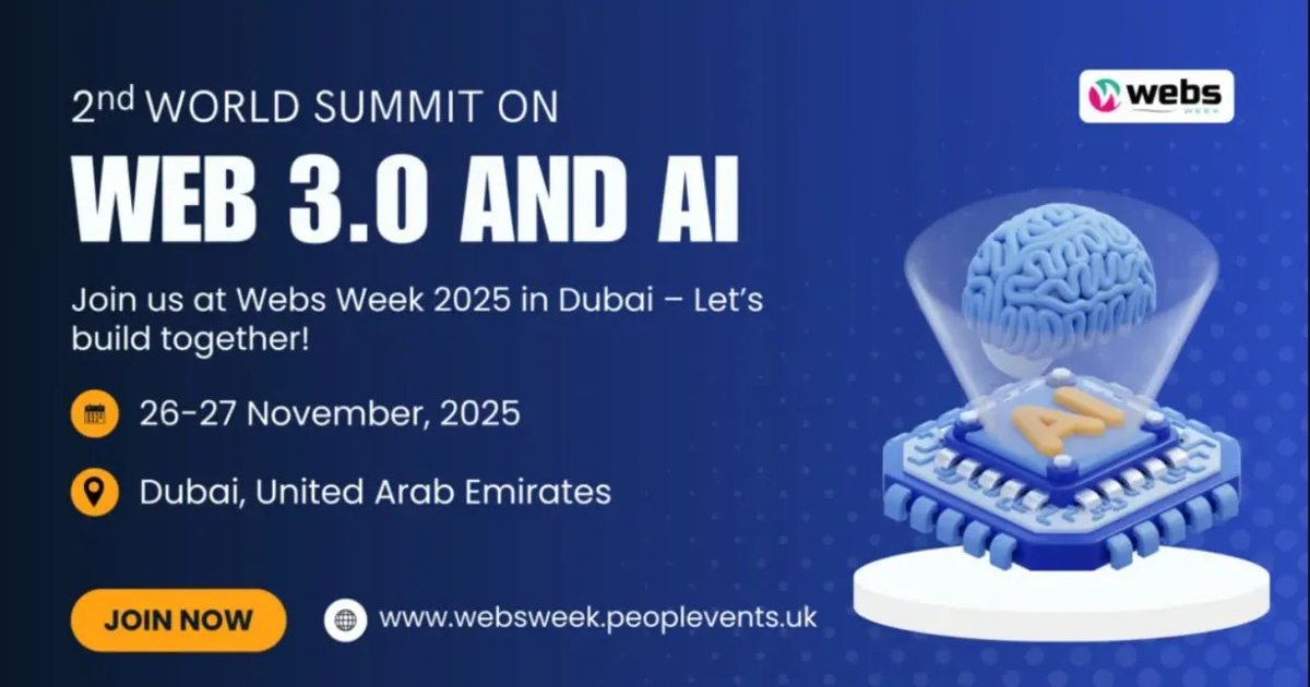 g53715744's tweet photo. 📢 The future of the internet lands in Dubai!

🌐 Webs Week 2025
🗓️ Nov 26–27, 2025
📍 Dubai, UAE

Join 1000+ leaders redefining Web3 &amp; AI across DeFi, NFTs, semantic web &amp; beyond.

Know More
🔗https://t.co/vOq4hAYGzE

#Coinpediaevents #TopCryptoEvents https://t.co/BXYwL2QUzm