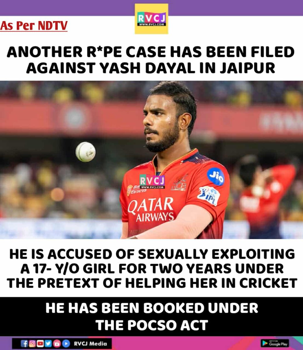 RVCJ_FB's tweet photo. Another R*pe case has been filed against Yash Dayal... https://t.co/spOi8ghCGr