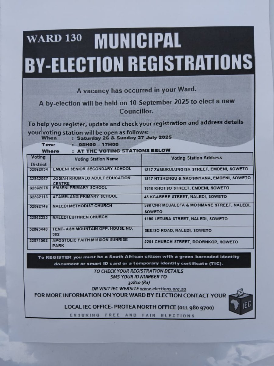 CadreNguyi's tweet image. Commander Morning π Gauteng Province, Joburg Region - Zone 8, eMndeni/Naledi Ward 130 IEC Registration will be open on the 26th and 27th August 2025. Register To #VoteMKParty on the 10th Of September 2025. #GwazaMkhontoGwaza ππ€