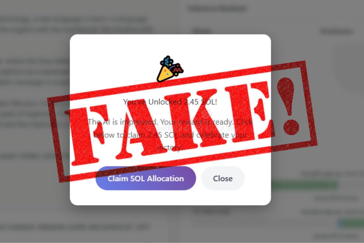 ⚠️FAKE WEBSITE⚠️

Wanted to post another reminder regarding many FAKE WEBSITES that’s cloning Parallax!

PLEASE DOUBLE CHECK EVERYTHING. THEY ARE DESIGNED TO PHISH ANYONE WHO CLICKS ON IT.

There is NO SOL CHALLENGES, NO GIVEAWAYS &amp; NO WALLET CONNECTIONS!

Gradient will NEVER DM
