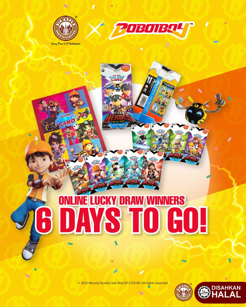 Seriouslah korang tak join lagi online lucky draw ni? sedih la Min camni 🥹 6 hari je lagi tau. kalau tak join lagi, join cepat-cepat ok. 😘

#bigappledonuts #bigappledonutscoffee #bigappledonut #bigappledonutsmalaysia #Boboiboy #BoboiboyMerch
