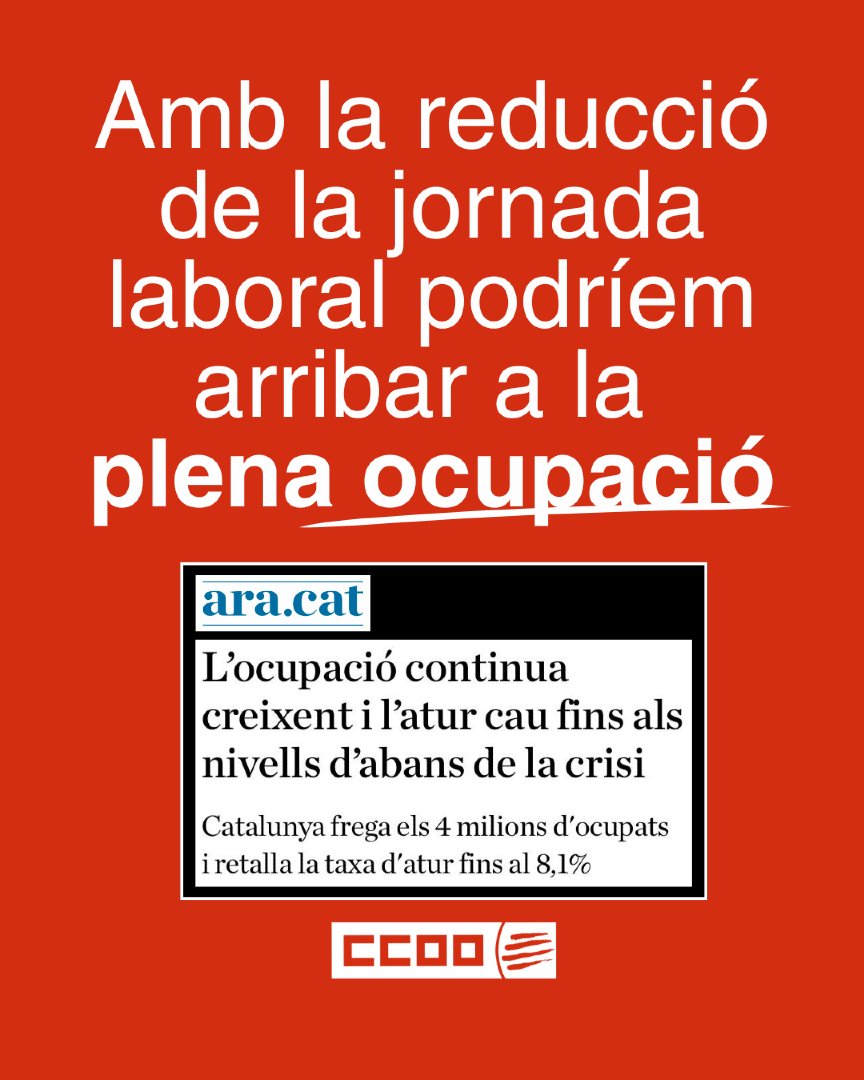 Junts, el PP i VOX estan bloquejant la reducció de la jornada laboral i el camí cap a la plena ocupació. Seguirem lluitant fins a aconseguir-ho!