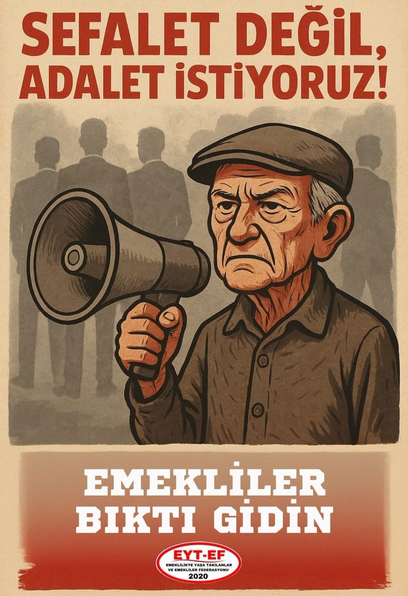 TAG
👇
#EmeklilerBıktıGidin

Bıktık !

Varlığımızı yok sayanlardan,
Hak tanımayanlardan,
Yük gören kibirli dilden
Sefaleti kader diye sunan zihniyetten bıktık.

Yönetemediniz !
Adil olmadınız !
#Emekli yi bitirdiniz !

GİDİN !

#HaksızlıktanBıktı5000Kısmi
<a href="/RTErdogan/">Recep Tayyip Erdoğan</a>
<a href="/isikhanvedat/">Prof. Dr. Vedat Işıkhan</a>