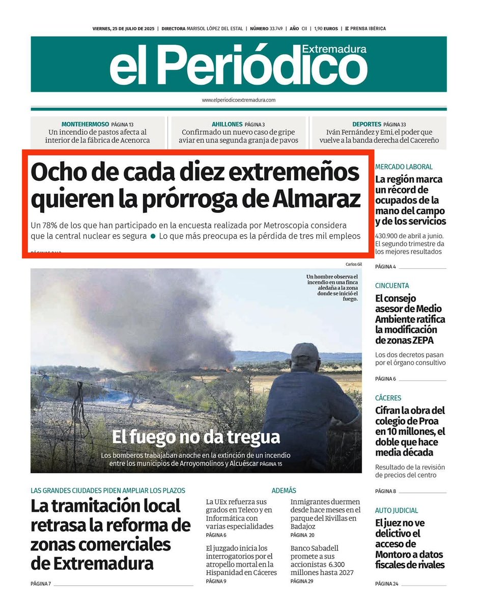 El sentimiento de los extremeños queda meridianamente claro. Extremadura no puede ni debe renunciar a la principal fuente de ingresos y empleo de calidad.