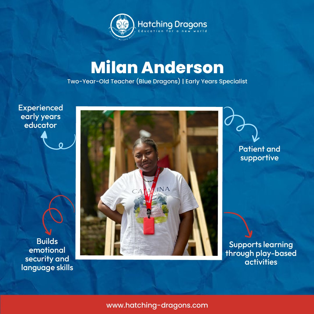 Meet our Blue Dragons educator – patient, passionate &amp; play-focused! 💙
She supports toddlers’ emotional security, language, and learning through nurturing, play-based experiences during this vital stage of development.

#HatchingDragons #EarlyYears #BlueDragons #EYFSLearning