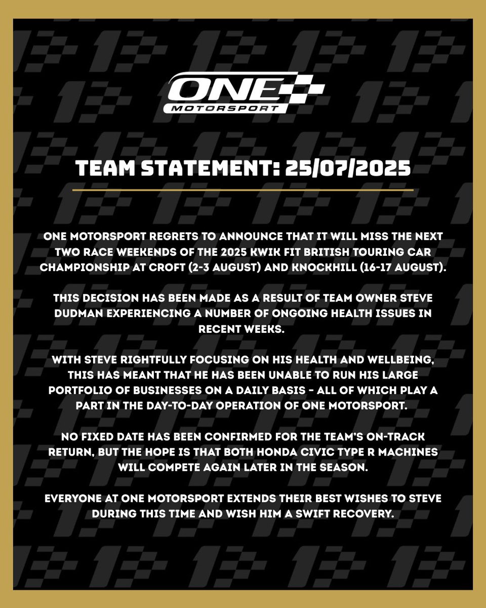 Team Statement: 25-07-2025

#BTCC // #WeAreOne
