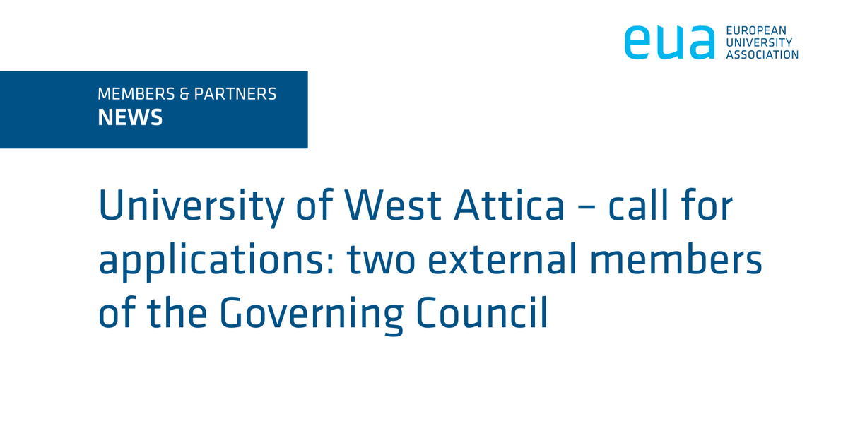 euatweets's tweet image. The University of West Attica has issued an open call for the appointment of two positions of external members in its Governing Council.
The deadline for the submission of nominations has been extended to Monday 18 August 2025 bit.ly/4f1uywz