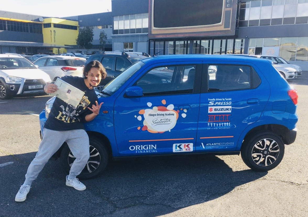Suzuki_ZA's tweet image. We’re proud to continue backing The SA Film Academy’s Driving Academy Licence Sponsorship, especially when seeing the direct impact it makes for people like Ameer Schippers! He’s an assistant editor for Suidooster, who’s now a proud license holder after completing his test…
