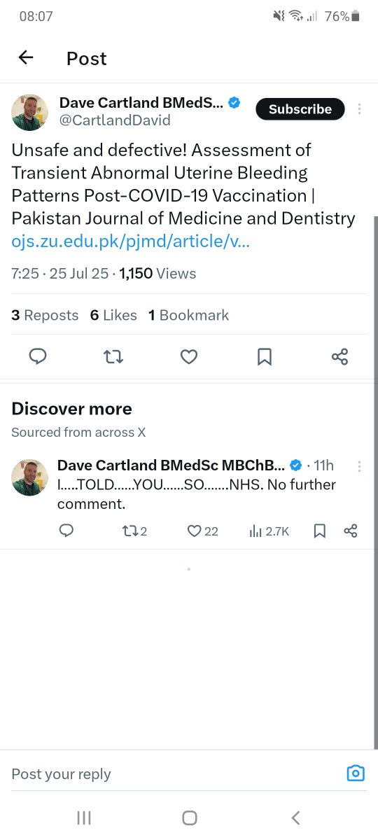 CpfcGal08's tweet image. Mr Cartland! You share a basic abstract article. Here is a full peer-reviewed clinical evidence based research. COVID-19 vaccination was not significantly associated with an increased risk of menstrual disturbances. Although minor changes were transient
onlinelibrary.wiley.com/doi/10.1002/hs…